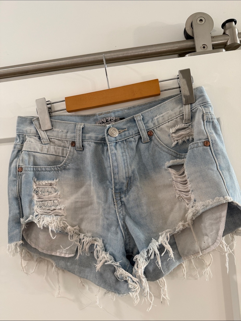 Distressed Light Wash Denim Shorts - Light Blue